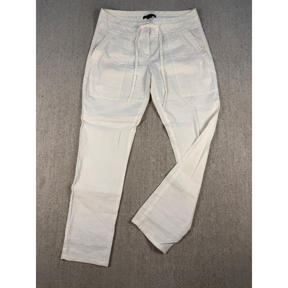 Theory Pants Women 8 White Linen Blend Drawstring Straight Leg Utility Pocket
